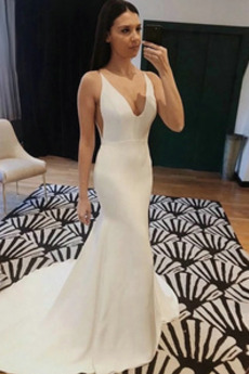 Robe de mariage Traîne Courte Manquant Serré Satin Sans Manches