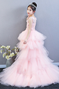 Robe de fille de fleur Tulle Formelle Lacez vers le haut Sans Manches