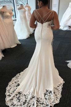 Robe de mariée Sirène Col en V Foncé Naturel taille Longue Décalcomanie