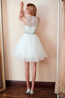 Robe de cocktail Tulle Naturel taille Sans Manches Haut Bas A-ligne