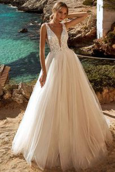 Robe de mariée Poétique net Drapé Été Longue A-ligne Naturel taille