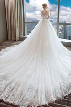 Robe de mariée Manche Longue Petit collier circulaire Longue