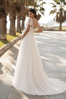 Robe de mariée Grossesse Traîne Courte Naturel taille Bouton