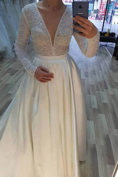 Robe de mariée Glissière Satin Étoilé A-ligne Scintillait Printemps