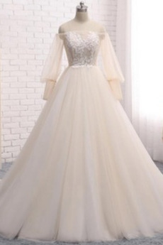 Robe de mariée Manche Longue Sablier Chapelle A-ligne Éternel