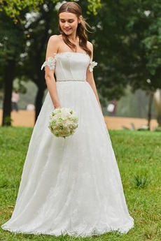 Robe de mariée Perler Naturel taille Jardin Été Train de balayage