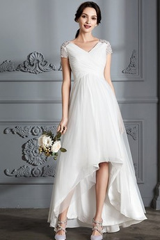 Robe de mariée Asymétrique Été Manche de T-shirt Fourreau pli