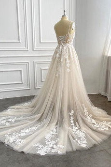 Robe de mariée Tulle Traîne Courte A-ligne Sans Manches Laçage