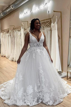 Robe de mariée Fermeture à glissière Naturel taille Col en V