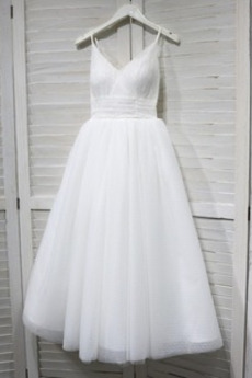 Robe de mariée Médium Dentelle Laçage Elégant Sans Manches Longueur Mollet