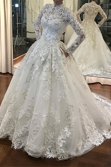 Robe de mariage A-ligne Longue Norme Fermeture éclair Froid Manche Longue