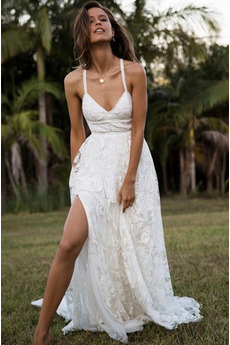 Robe de mariée Sans Manches A-ligne Col en V Foncé Traîne Courte