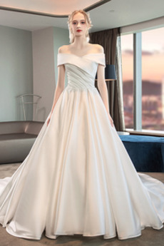 Robe de mariée Satin Drapé Naturel taille A-ligne Manche Courte