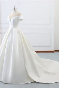 Robe de mariée Manche Courte Eglise Col Bateau Col en V Foncé