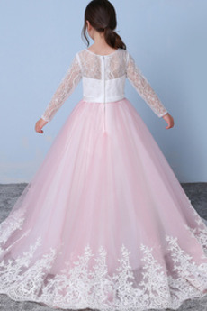 Robe de fille de fleur Glissière Naturel taille Montrer Cérémonial