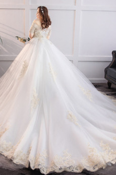 Robe de mariée Broderie Formelle Couvert de Dentelle Rosée épaule