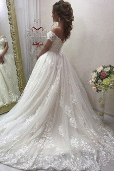 Robe de mariée Elégant Médium Manche Courte Traîne Courte Rosée épaule