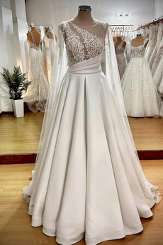 Robe de mariage Hiver A-ligne Petit collier circulaire Elégant