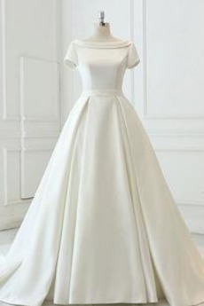 Robe de mariée Manquant Epurée aligne Col Bateau Drapé Automne