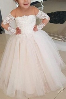 Robe de fille de fleur Manche Longue Fermeture à glissière Mariage