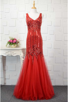 Robe de bal Fermeture à glissière Formelle Rouge Fête Satin Longueur au sol