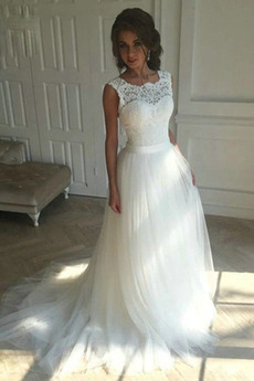 Robe de mariée Simple Sans Manches Lacez vers le haut Petit collier circulaire