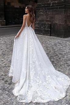 Robe de mariée Salle Col en V Foncé Décolleté Dans le Dos Tulle