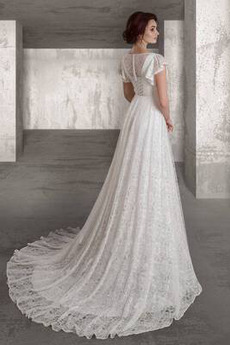 Robe de mariée Chaussez Couvert de Dentelle Simple Manche Lâche