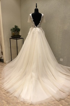 Robe de mariée Tulle Mince Décalcomanie Couvert de Dentelle Manche Courte