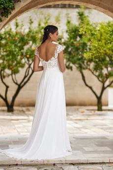 Robe de mariée Luxueux Col en V Foncé taille haut Col en V Ivoire