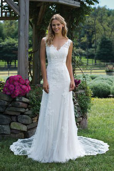 Robe de mariée Vente aligne Sans Manches Dentelle gossamer Naturel taille