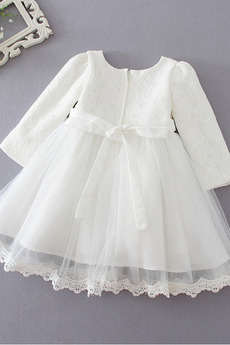 Robe de fille de fleur Tulle Dentelle Manche de T-shirt Manche Longue