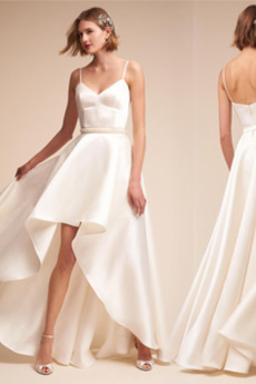 Robe de mariée Sexy Jardin Perles Asymétrique Manquant Bretelles Spaghetti