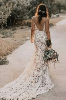 Robe de mariage Traîne Moyenne Couvert de Dentelle Naturel taille