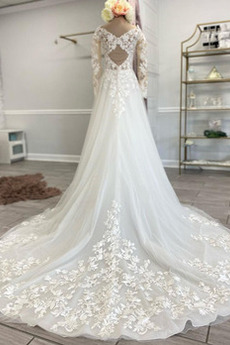 Robe de mariée Manche Longue Trou De Serrure vogue Traîne Courte