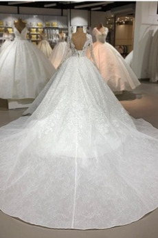 Robe de mariée Couvert de Dentelle Organza Naturel taille A-ligne