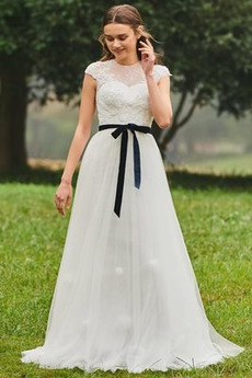 Robe de mariée Manche Courte Fermeture à glissière Petit collier circulaire