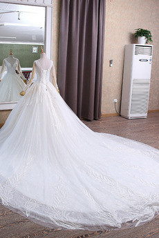Robe de mariée Manche Longue Appliquer gossamer A-ligne Laçage