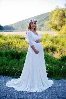 Robe de mariée Taille haute Maternité Empire Dentelle Tulle De plein air