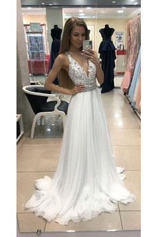 Robe de mariée Chic Perle Longueur de plancher A-ligne Mousseline