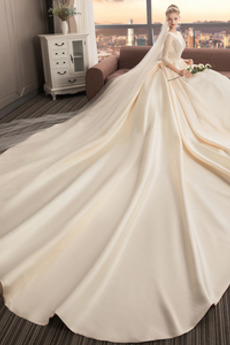 Robe de mariée Satin Traîne Longue Sage A-ligne Manquant Formelle