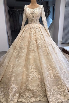 Robe de mariée Hiver Fermeture éclair a ligne Tulle Couvert de Dentelle