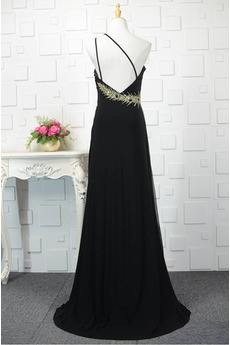 Robe de bal Noir Naturel taille Une épaule Longue Sans Manches