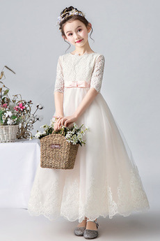 Robe de fille de fleur Été Petit collier circulaire Orné de Nœud à Boucle