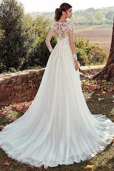 Robe de mariée Vente Elégant Train de balayage Col en V Mousseline