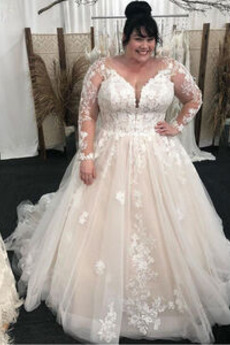 Robe de mariage Manche Longue Plus la taille Longue Automne Cathédrale