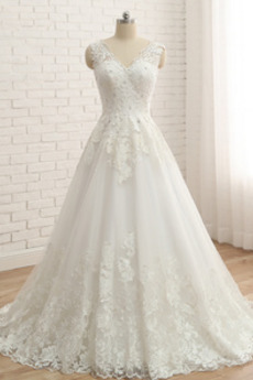 Robe de mariée Dentelle Médium Col en V Foncé Hiver Sans Manches