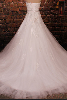 Robe de mariée Longue Luxueux Dentelle Perlé Col en Cœur Manquant