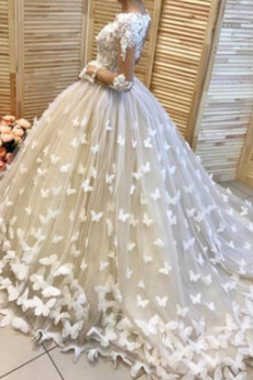 Robe de mariage A-ligne Traîne Courte Manche Aérienne Décalcomanie