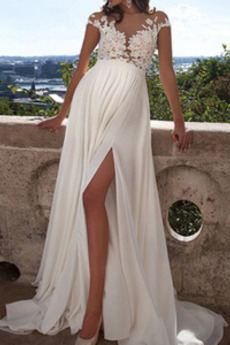 Robe de mariée Gazer Epurée Mousseline Longue Perspectif Automne